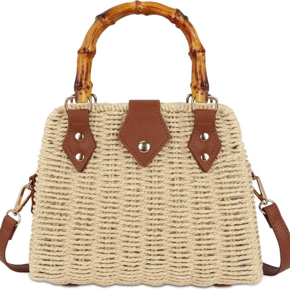 Straw Beach Bag Women Handmade Woven Shoulder Purse Crossbody Summer - Picture 1 of 6